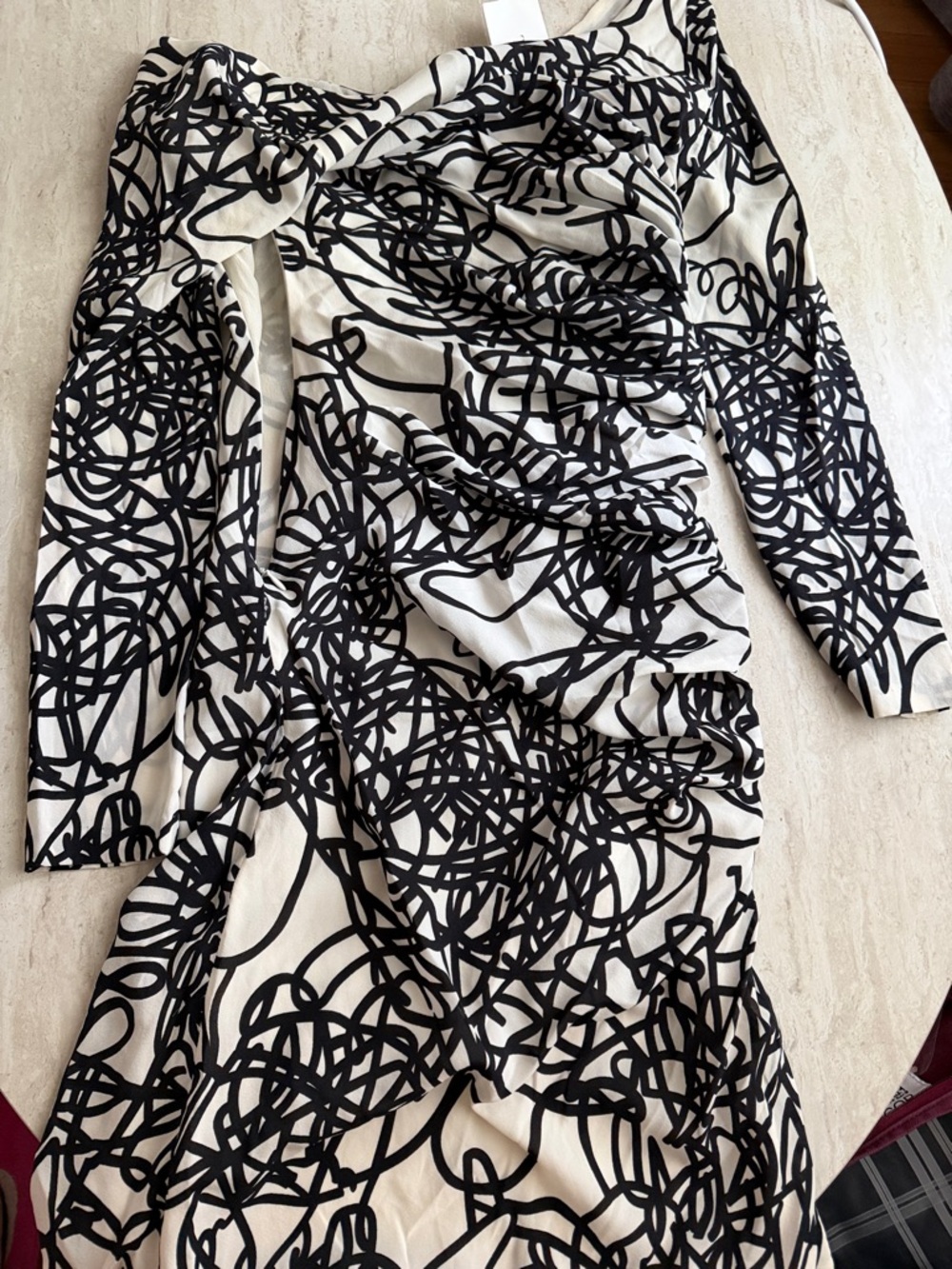 Versace Black and White Abstract Scribble Dress